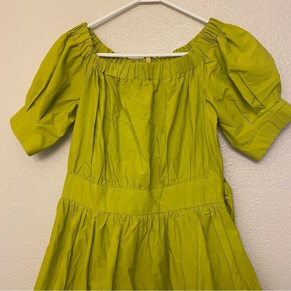 Eva Mendes lime green a line off the shoulder puff sleeve summer Dress boho L - Picture 3 of 15